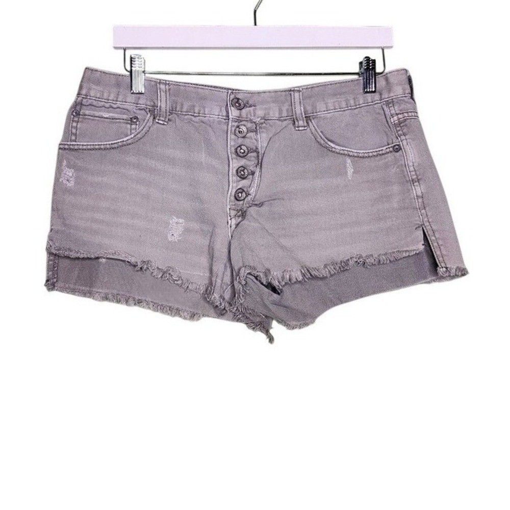 Free People Cut Off Denim Shorts Gray Button Fly‎ Distressed Faded Raw Edge 29